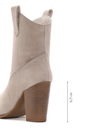 Women's Beige Suede Heeled Cowboy Boots | Derimod