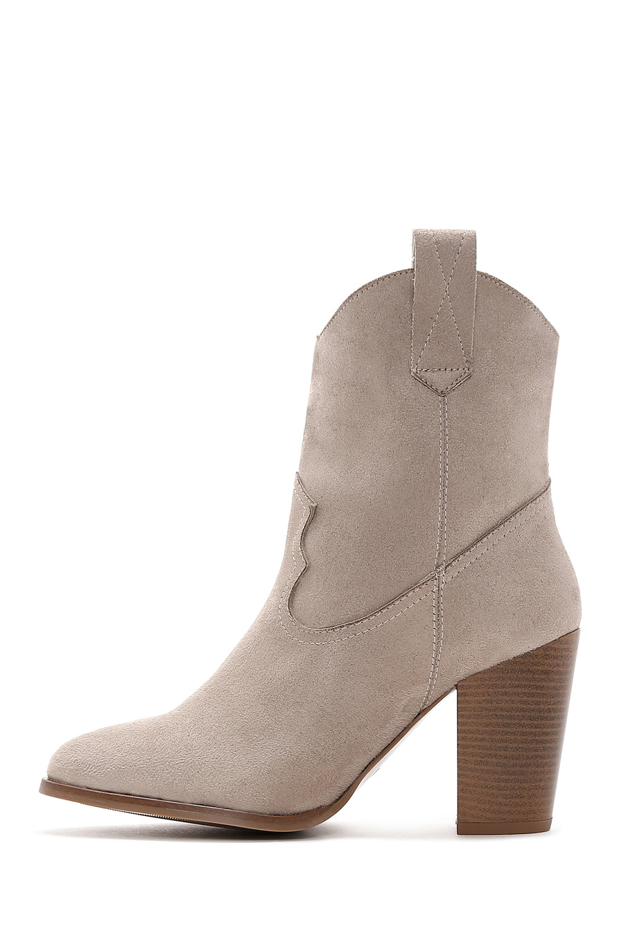 Women's Beige Suede Heeled Cowboy Boots