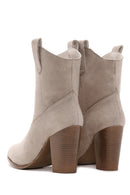 Women's Beige Suede Heeled Cowboy Boots | Derimod