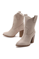 Women's Beige Suede Heeled Cowboy Boots | Derimod