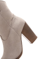 Women's Beige Suede Heeled Cowboy Boots | Derimod