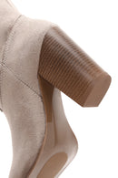 Women's Beige Suede Heeled Cowboy Boots | Derimod