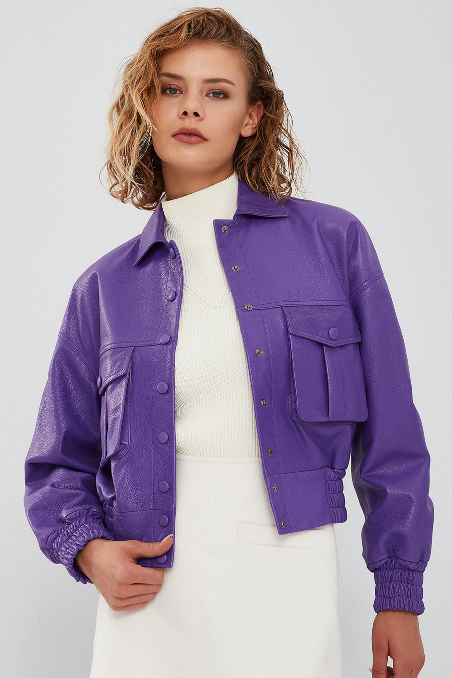 Chloe Kadın Mor Oversize Kısa Deri Mont 23WGD5061FT | Derimod
