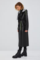 Rihanna Women's Black Hooded Leather Trench Coat | Derimod