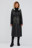Rihanna Women's Black Hooded Leather Trench Coat | Derimod