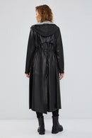 Rihanna Women's Black Hooded Leather Trench Coat | Derimod
