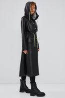 Rihanna Women's Black Hooded Leather Trench Coat | Derimod