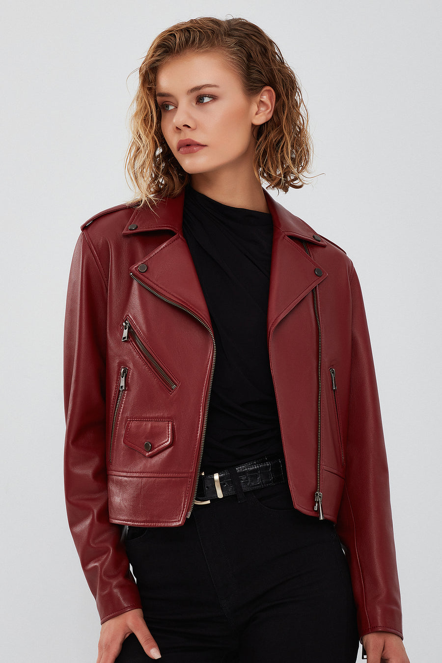 New Look Women's Burgundy Biker Jacket 23WGD5086U6 | Derimod