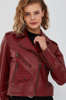New Look Women's Burgundy Biker Jacket | Derimod