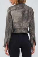 Zoey Women's Gray Vintage Short Leather Coat | Derimod