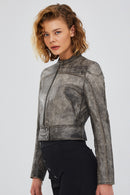 Zoey Women's Gray Vintage Short Leather Coat | Derimod