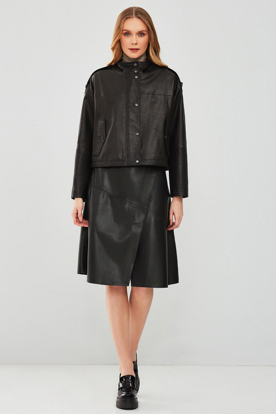 Cassy Kadın Siyah Oversize Deri Ceket