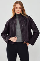 Cassy Kadın Mor Oversize Deri Ceket | Derimod