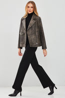 Delano Kadın Gri Vintage Oversize Biker Deri Ceket | Derimod