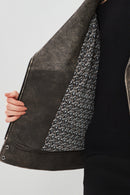 Delano Kadın Gri Vintage Oversize Biker Deri Ceket | Derimod