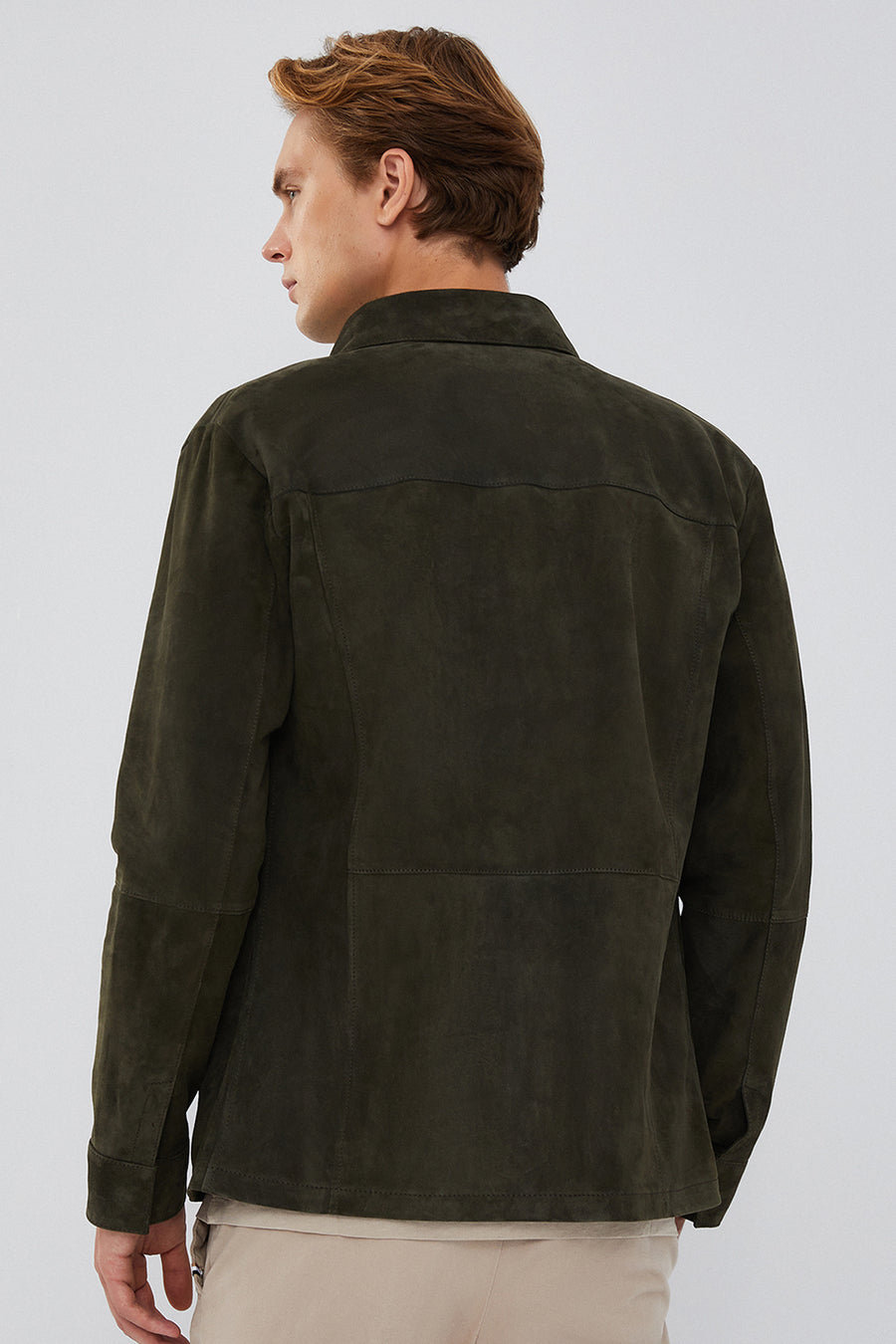 Navas Men's Green Shirt Style Suede Leather Jacket