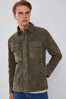 Navas Men's Mink Shirt Style Suede Leather Jacket | Derimod