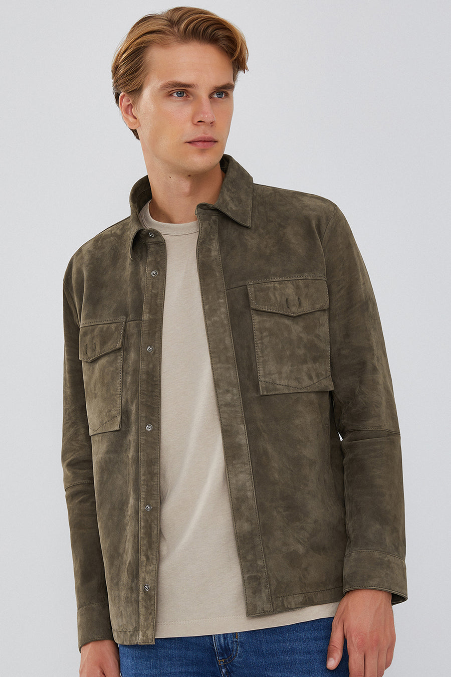 Navas Men's Mink Shirt Style Suede Leather Jacket