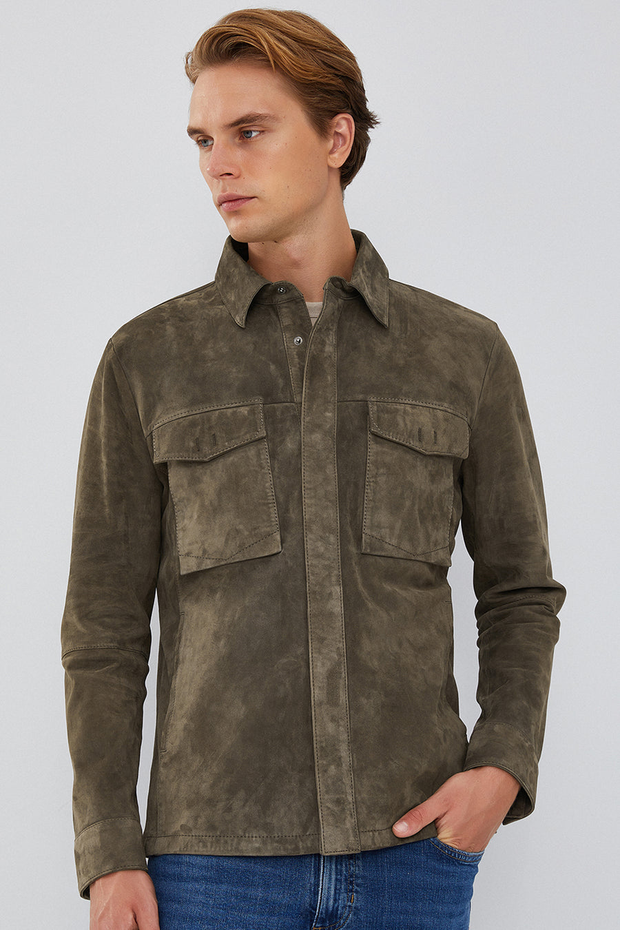 Navas Men's Mink Shirt Style Suede Leather Jacket