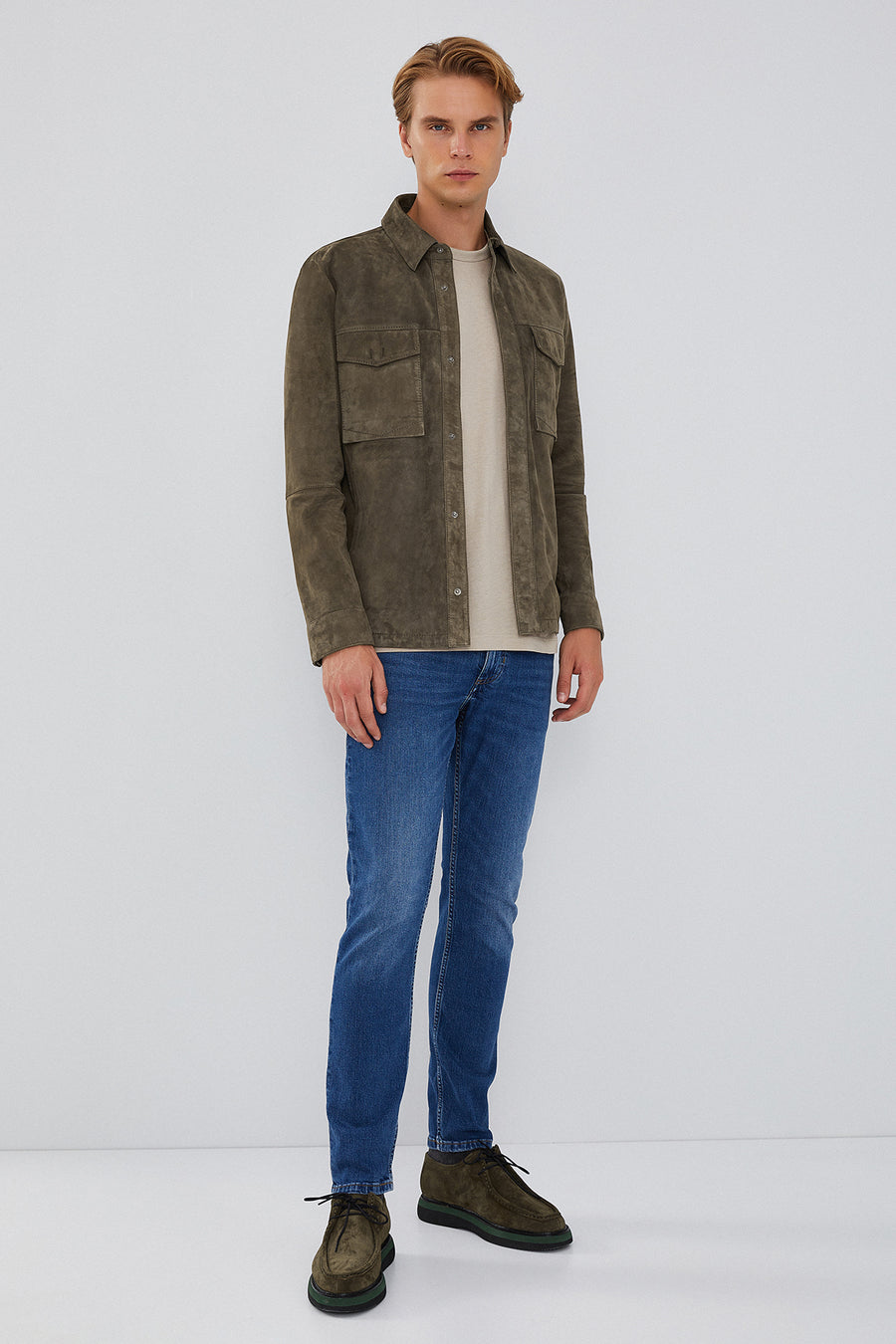 Navas Men's Mink Shirt Style Suede Leather Jacket