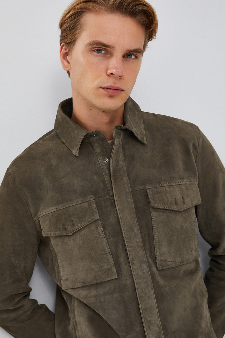 Navas Men's Mink Shirt Style Suede Leather Jacket