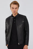 Lillard Men's Black Slim-Fit Sports Leather Coat | Derimod