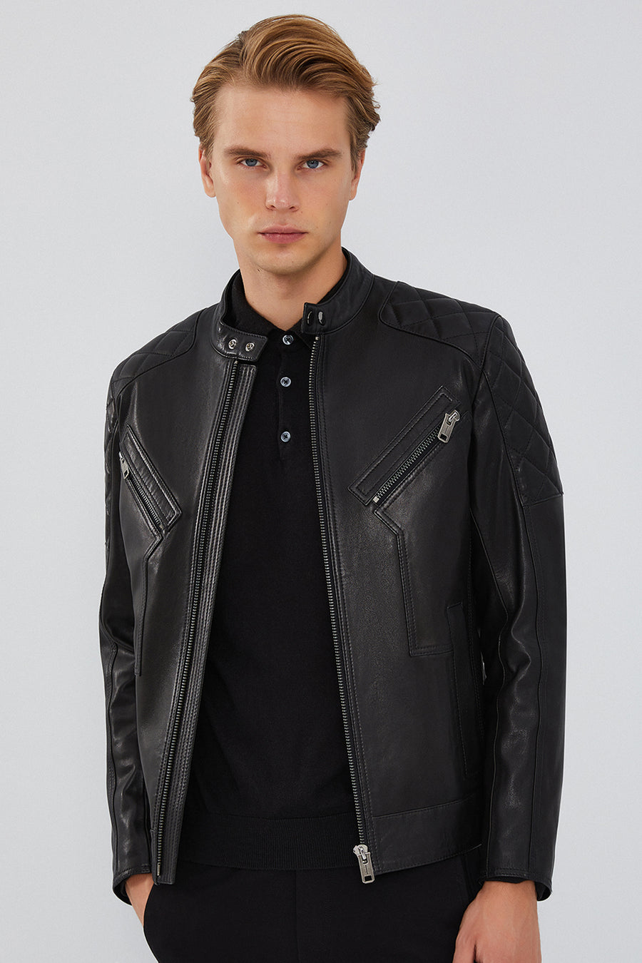Lillard Men's Black Slim-Fit Sports Leather Coat