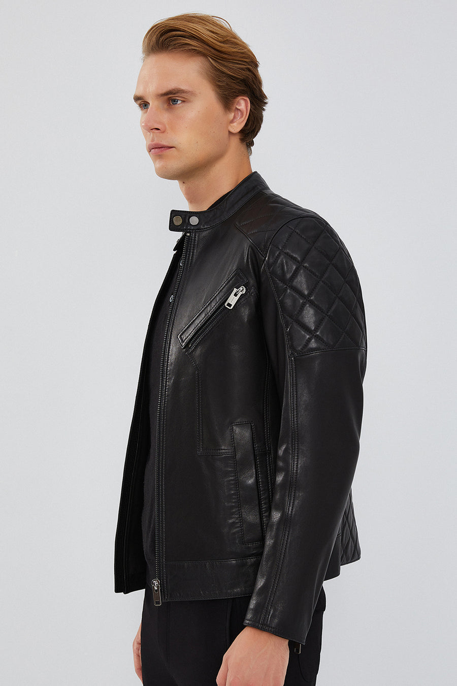 Lillard Men's Black Slim-Fit Sports Leather Coat