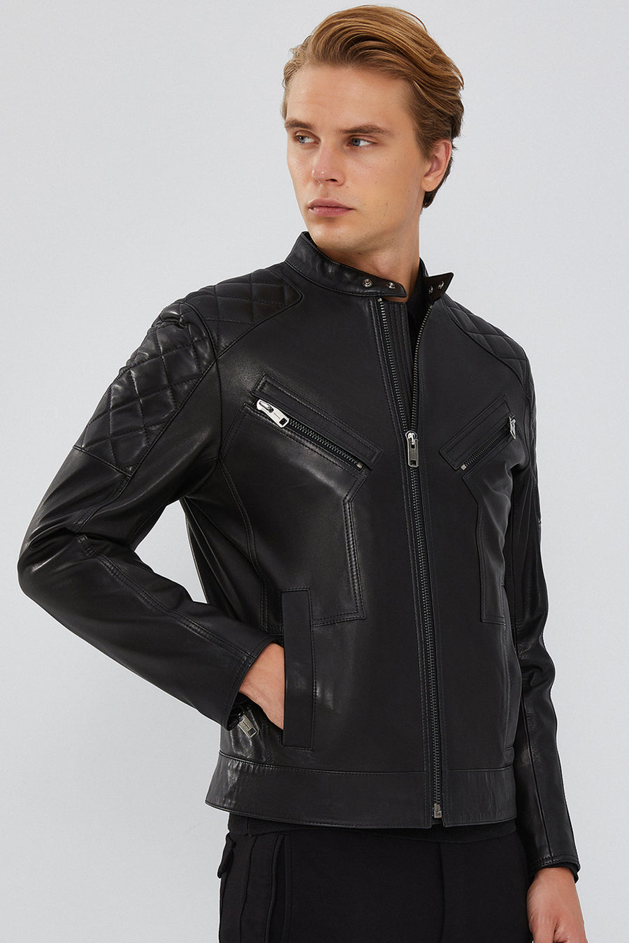 Lillard Men's Black Slim-Fit Sports Leather Coat