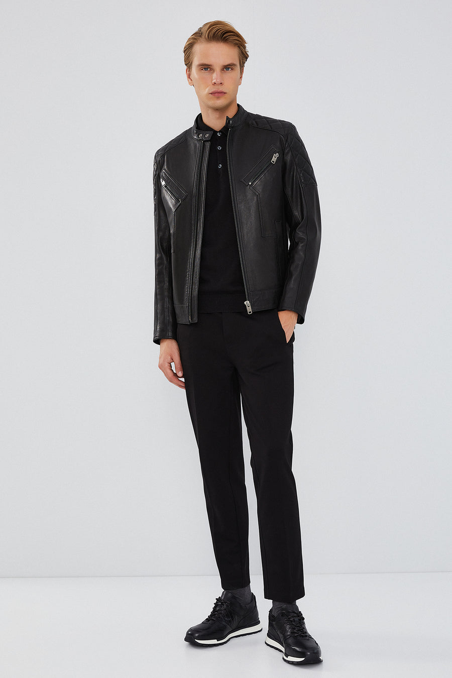 Lillard Men's Black Slim-Fit Sports Leather Coat