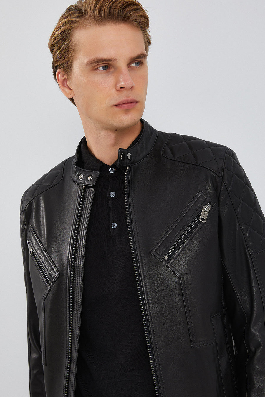 Lillard Men's Black Slim-Fit Sports Leather Coat