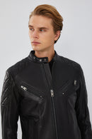 Lillard Men's Black Slim-Fit Sports Leather Coat | Derimod
