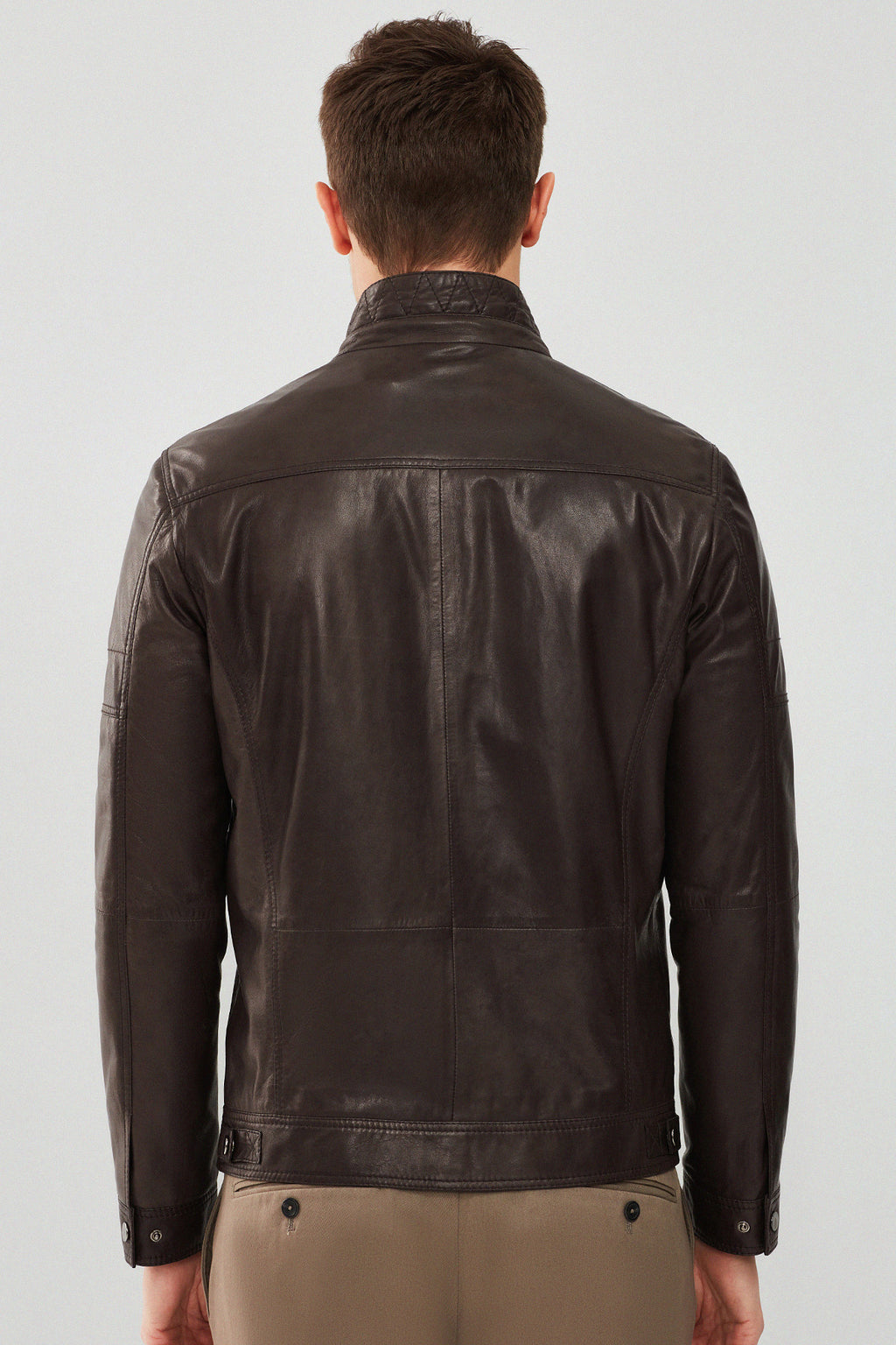 Wade Erkek Kahverengi Slim-Fit Deri Mont