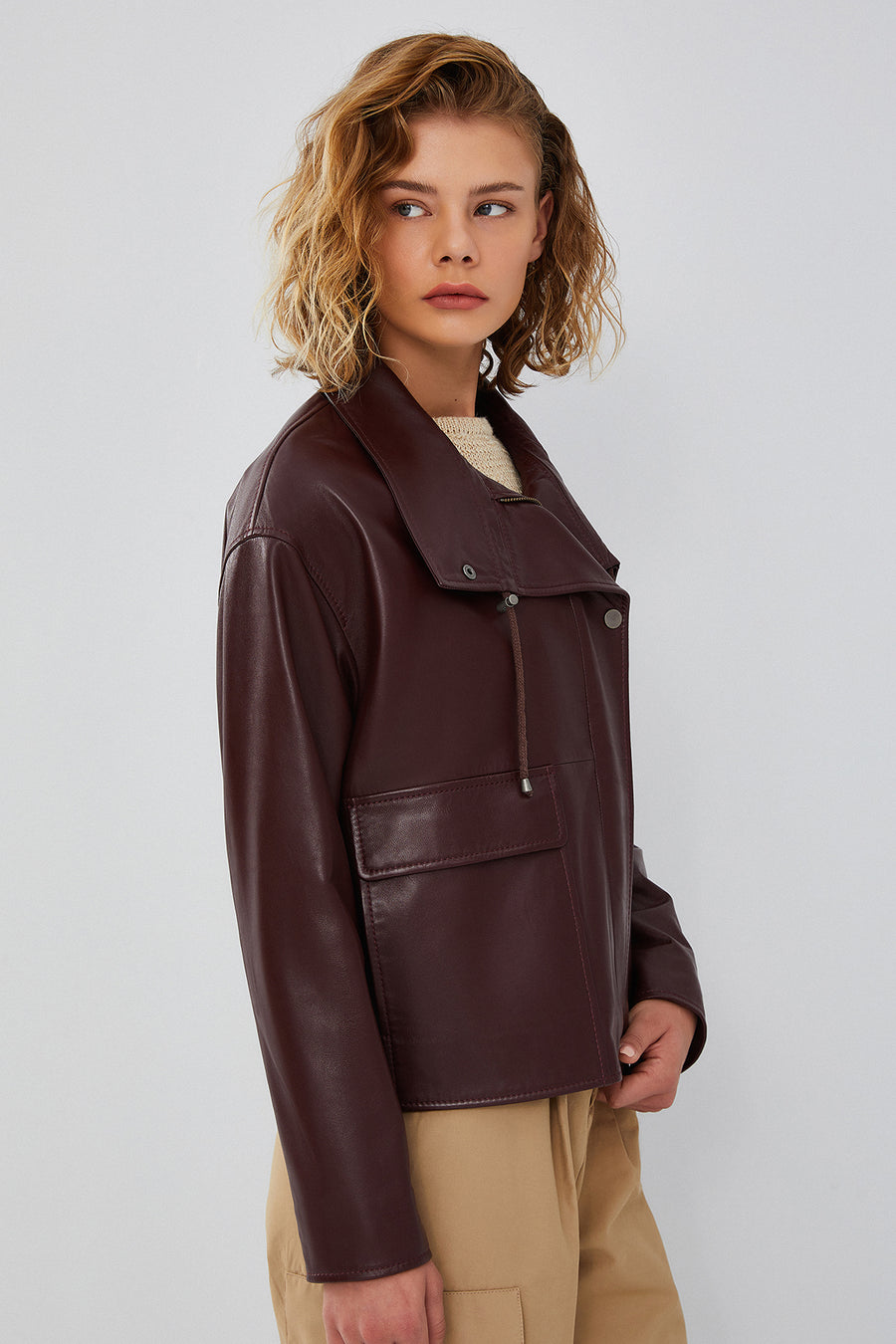 Nova Kadın Bordo Oversize Deri Ceket