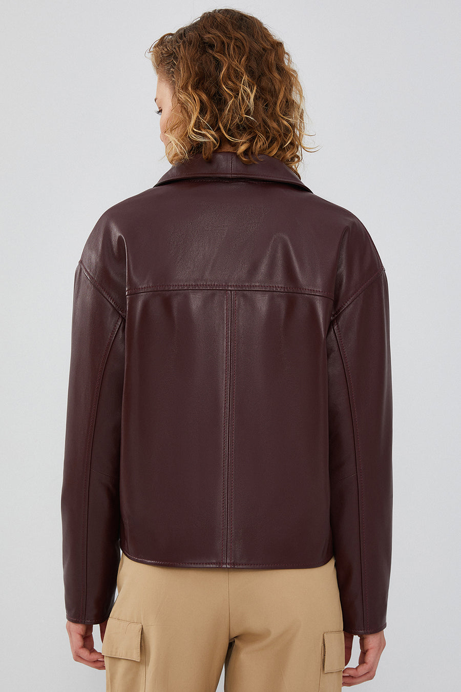 Nova Kadın Bordo Oversize Deri Ceket