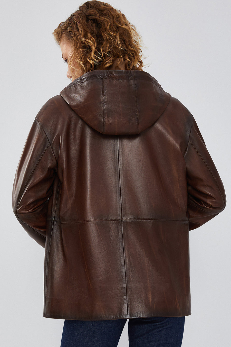 Greta Women's Brown Hooded Leather Coat