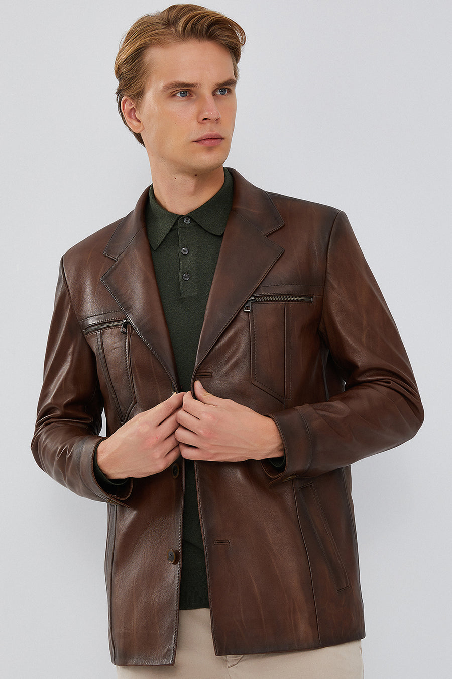 Bernard Erkek Kahverengi Blazer Deri Ceket 23WGE6495L7 | Derimod