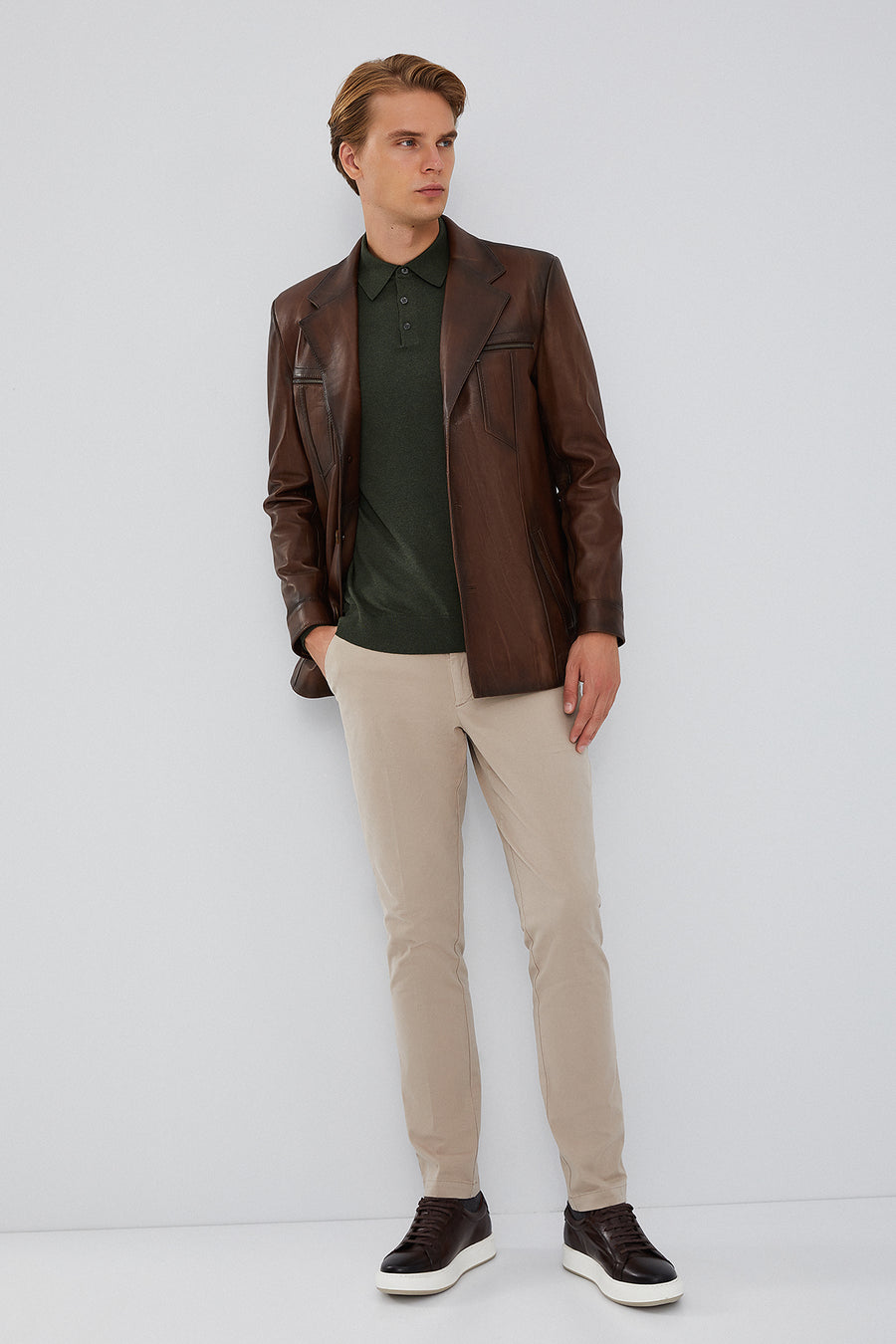 Bernard Erkek Kahverengi Blazer Deri Ceket
