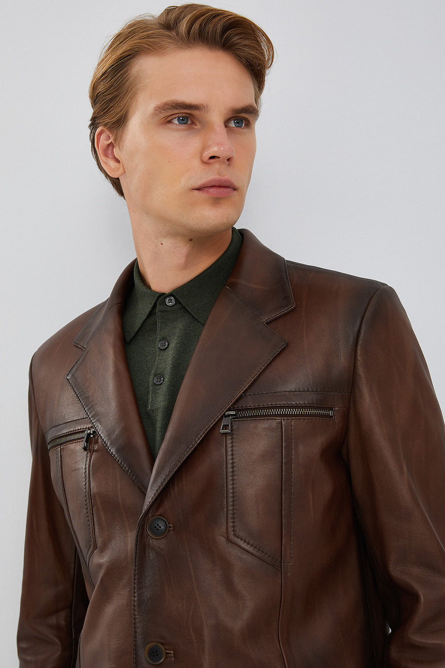 Bernard Erkek Kahverengi Blazer Deri Ceket