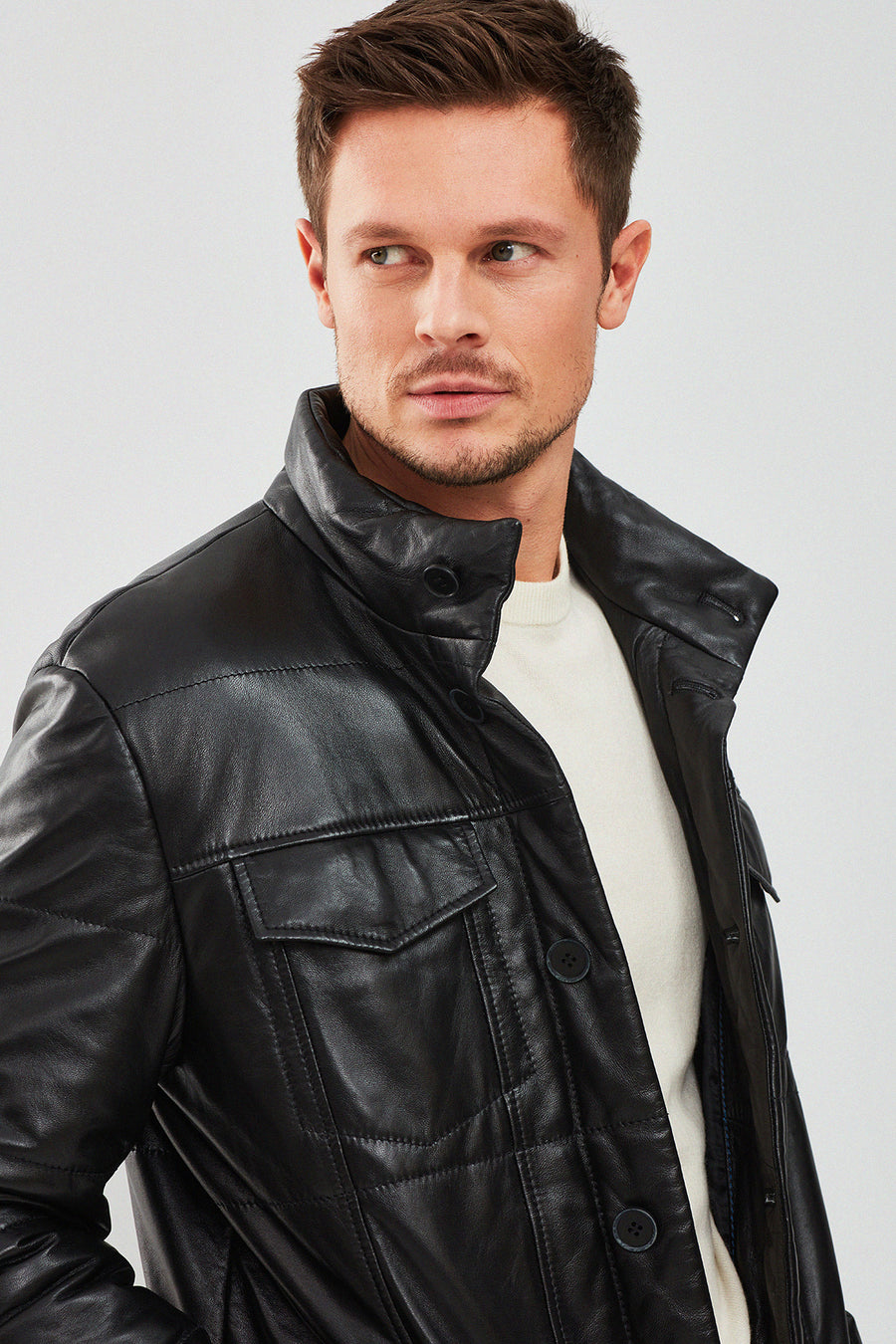 Lorenzo Men's Black Puffer Leather Jacket