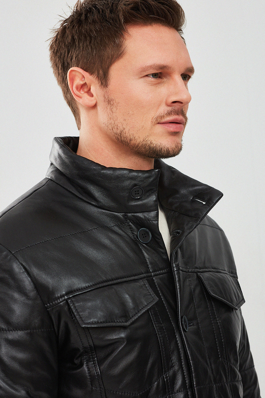 Lorenzo Men's Black Puffer Leather Jacket