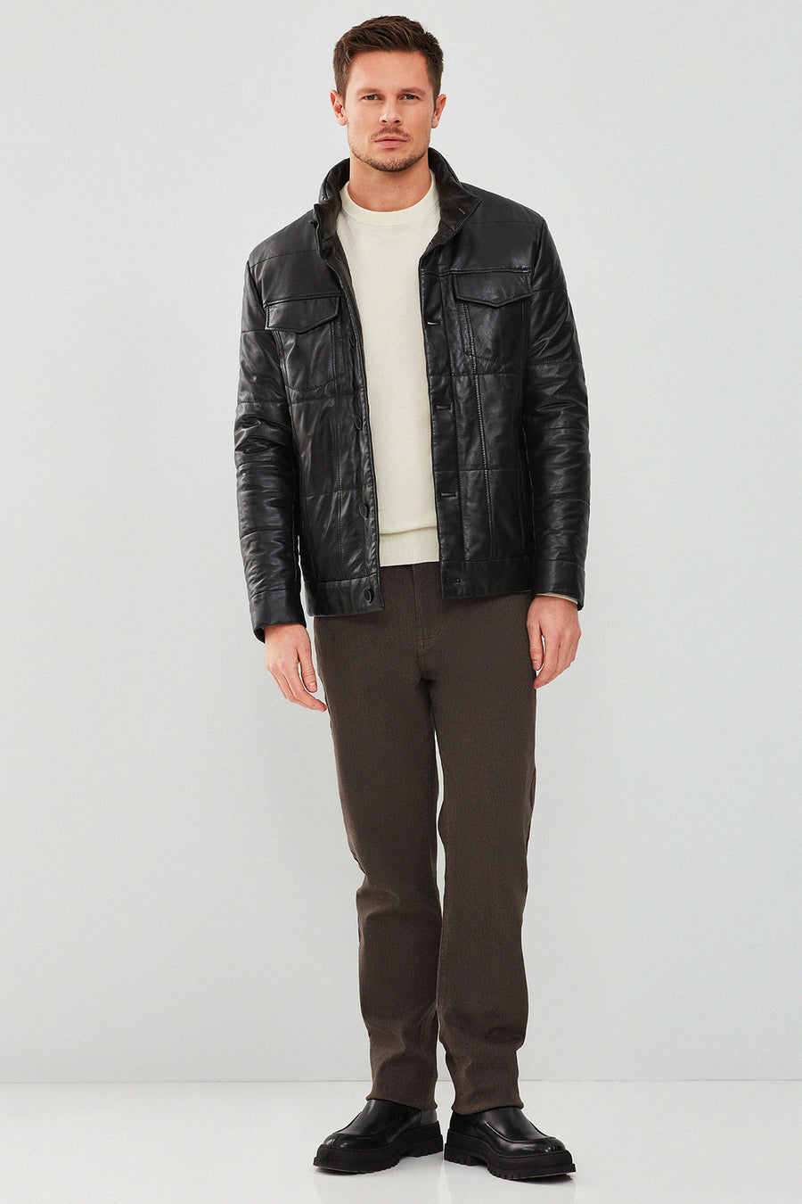 Lorenzo Men's Black Puffer Leather Jacket
