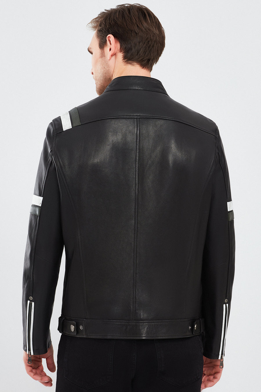 Racer Erkek Spor Slim-Fit Deri Ceket