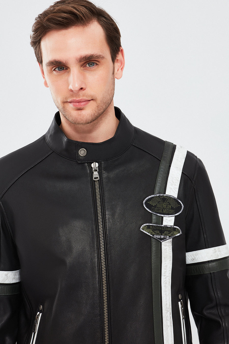 Racer Erkek Spor Slim-Fit Deri Ceket