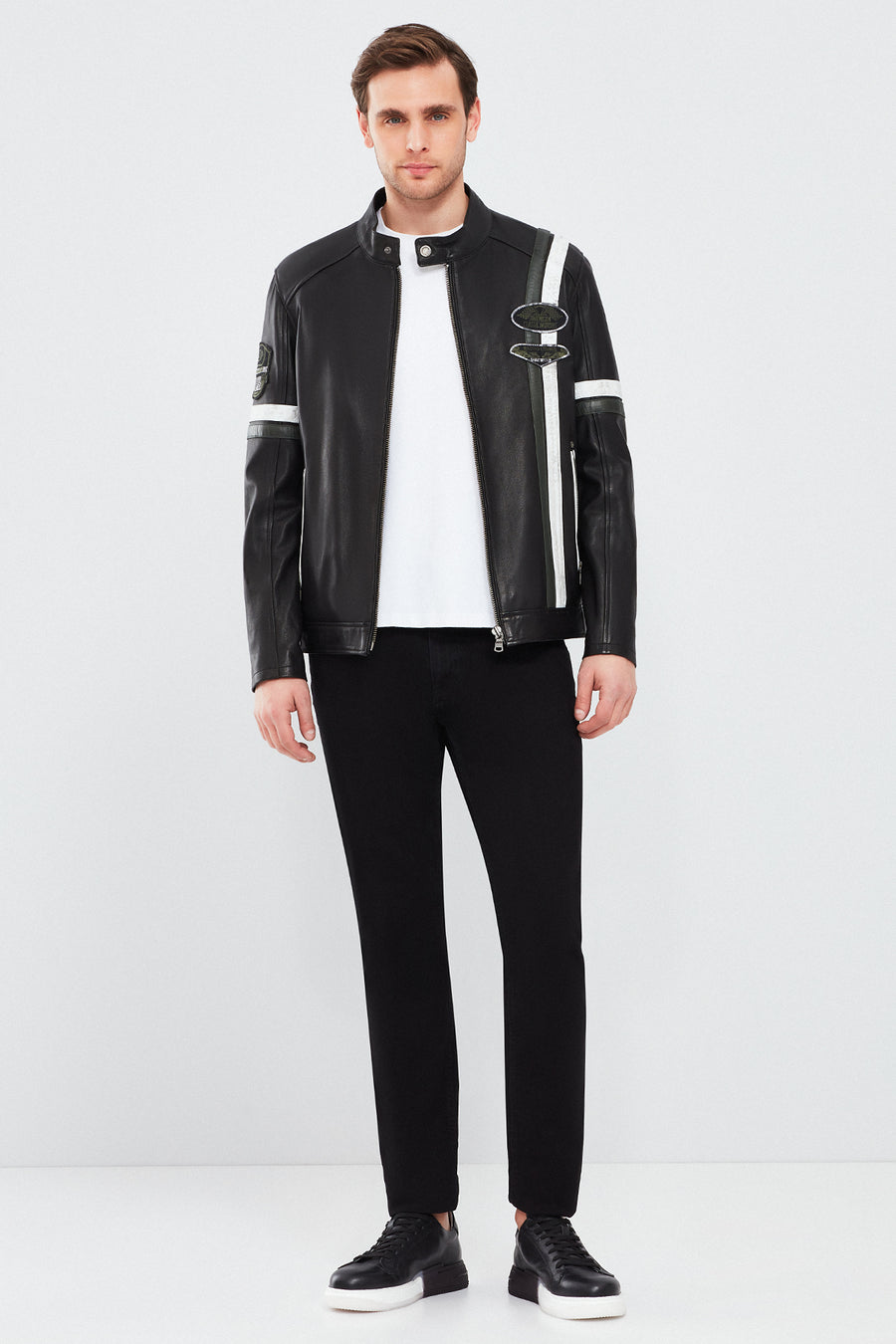 Racer Erkek Spor Slim-Fit Deri Ceket