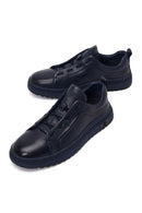 Erkek Lacivert Bağcıklı Deri Sneaker | Derimod