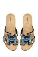Woman Black Rhinestone Wedge-Heel Slippers | Derimod