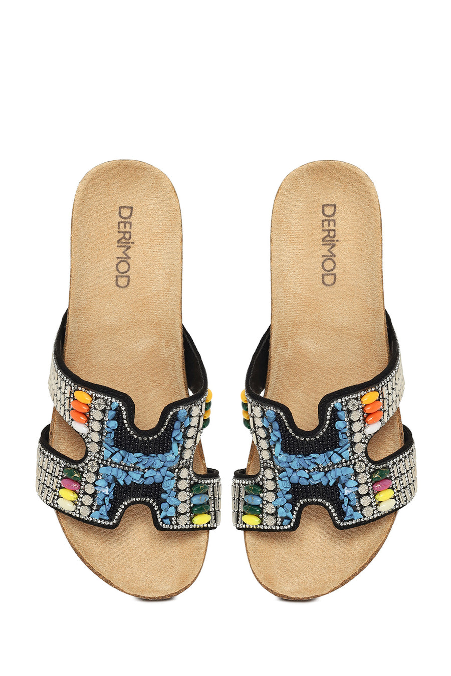 Woman Black Rhinestone Wedge-Heel Slippers