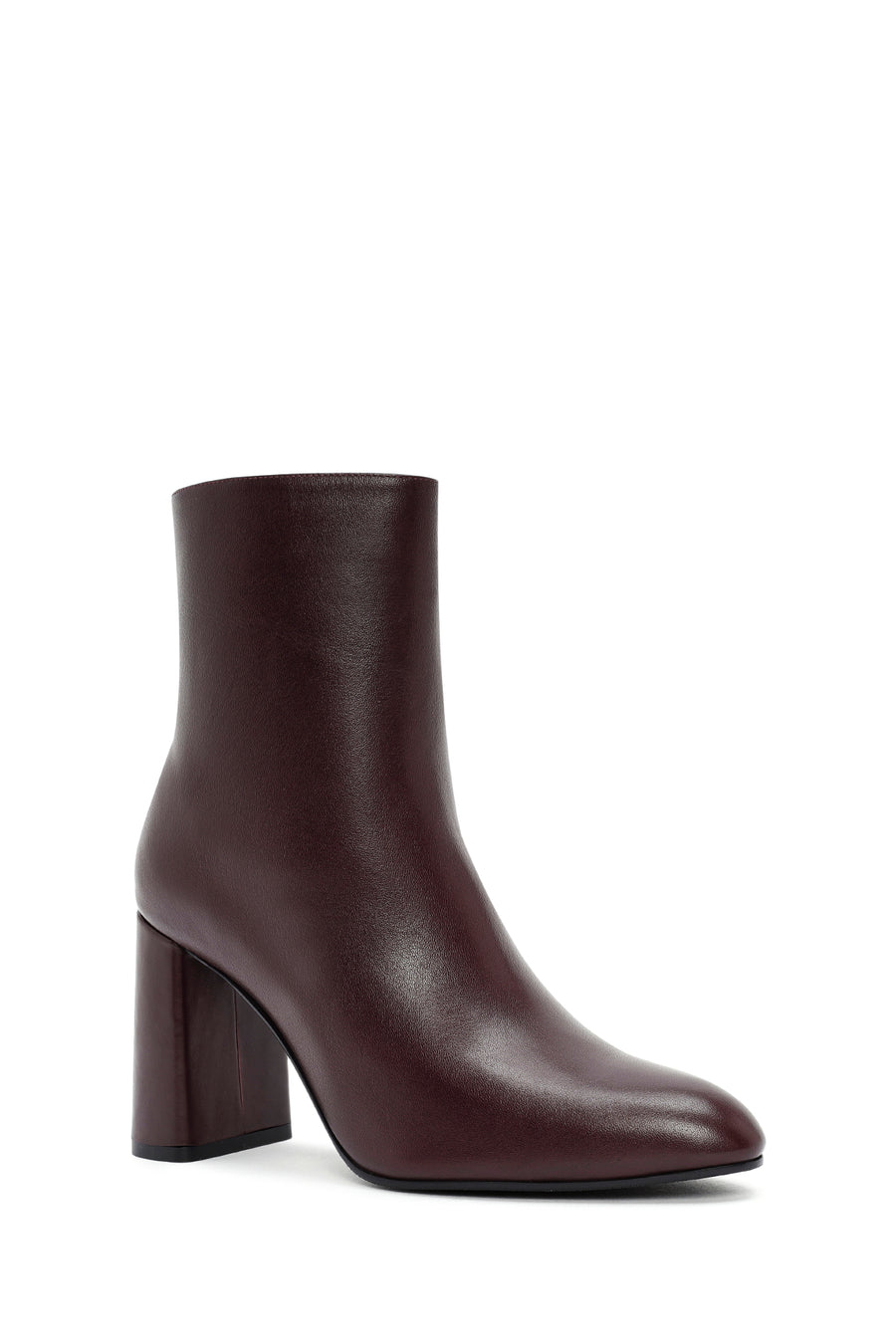 Women's Burgundy Zippered Thick High Heel Leather Boots