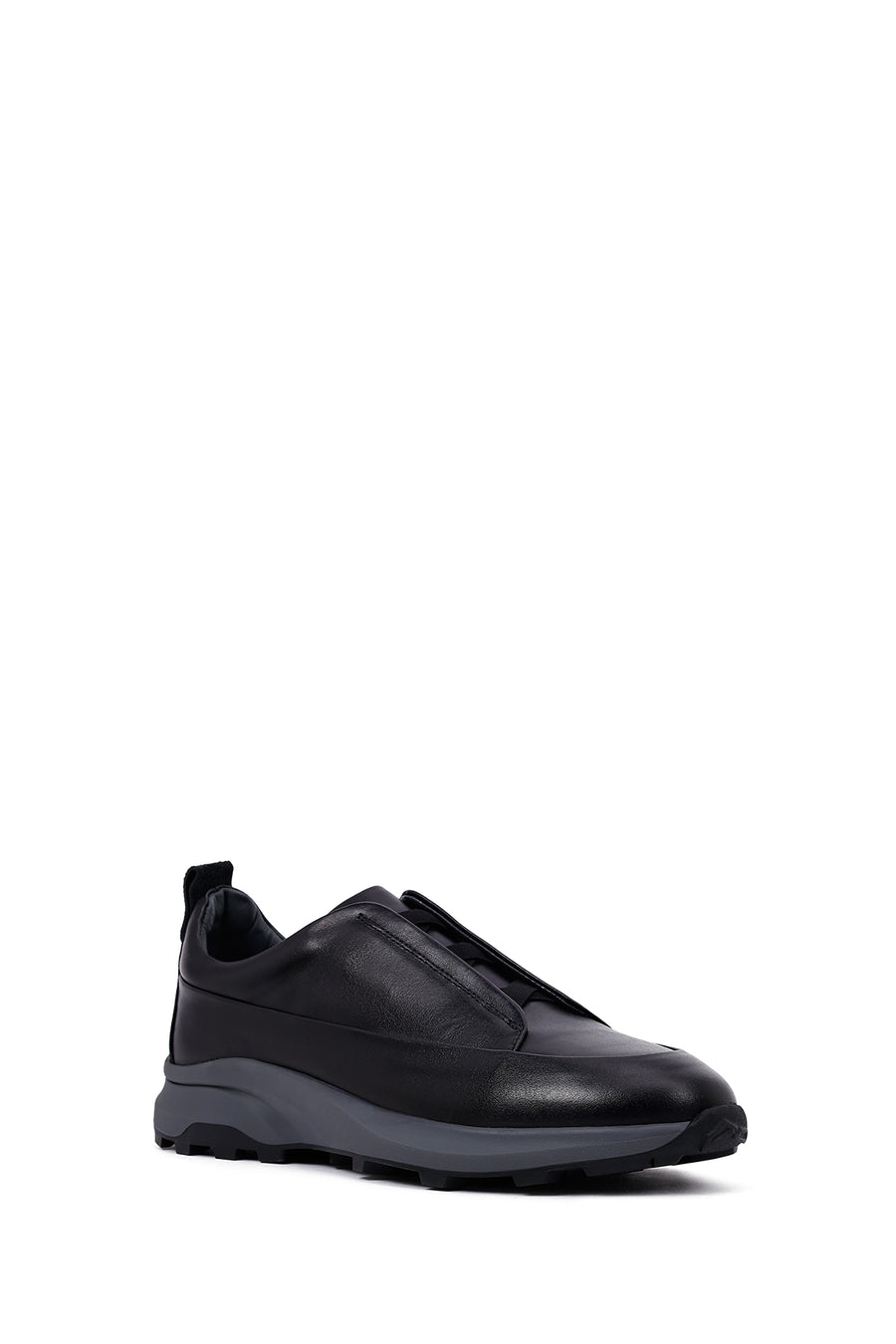 Men's Black Thick Sole Leather Casual Sneakers